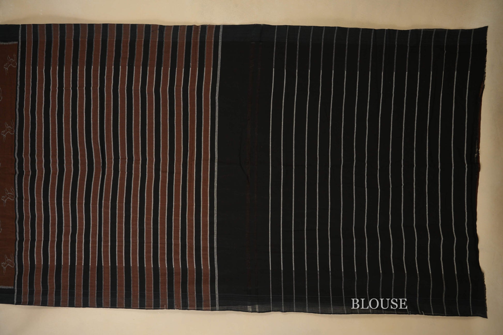 Multi Color with Black Borders Ikat Cotton Saree Blouse