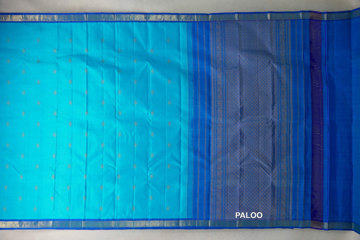 Aqua Blue Vintage Kanjivaram Silk Saree paloo