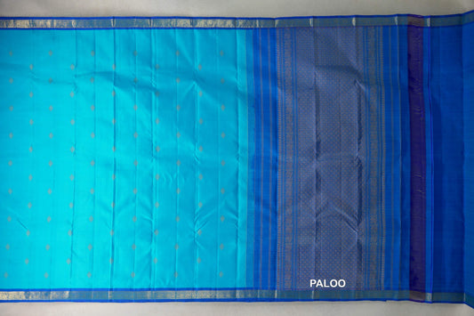 Aqua Blue Vintage Kanjivaram Silk Saree paloo