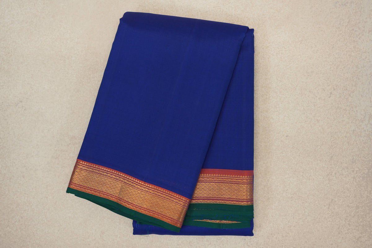 folded Deep Blue Vintage Kanjivaram Silk Saree