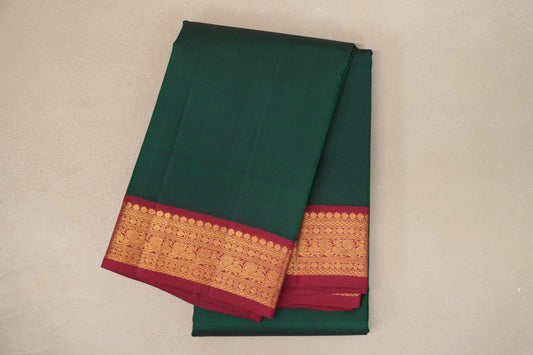 Plain Deep Bottle Green with Reddish Maroon Borders Vintage Kanjivaram Silk Saree