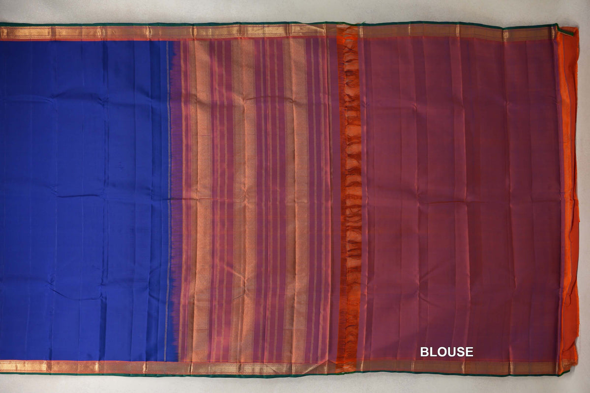 Deep Blue Vintage Kanjivaram Silk Saree blouse