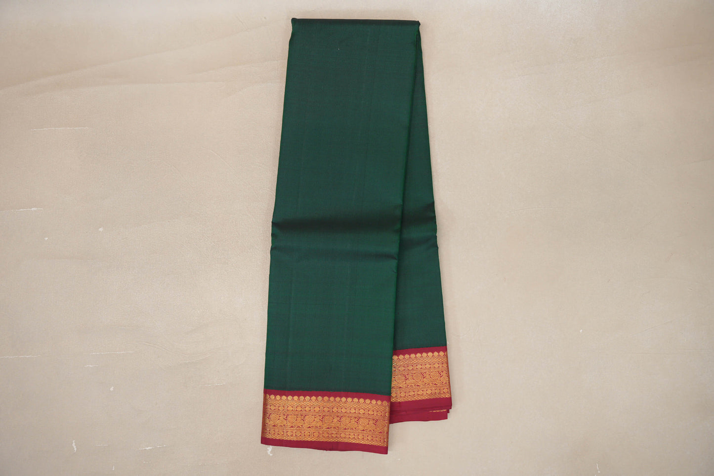 Plain Deep Bottle Green with Reddish Maroon Borders Vintage Kanjivaram Silk Saree by Shreenivas Silks PSSR019417