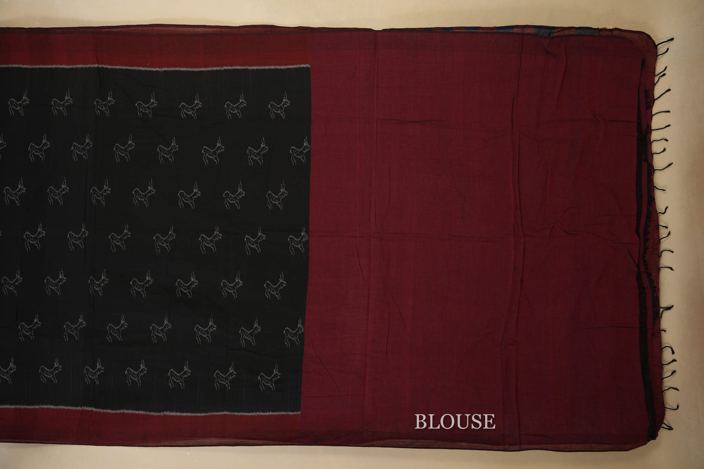 Black with Maroon Borders Ikat Cotton Saree Blouse