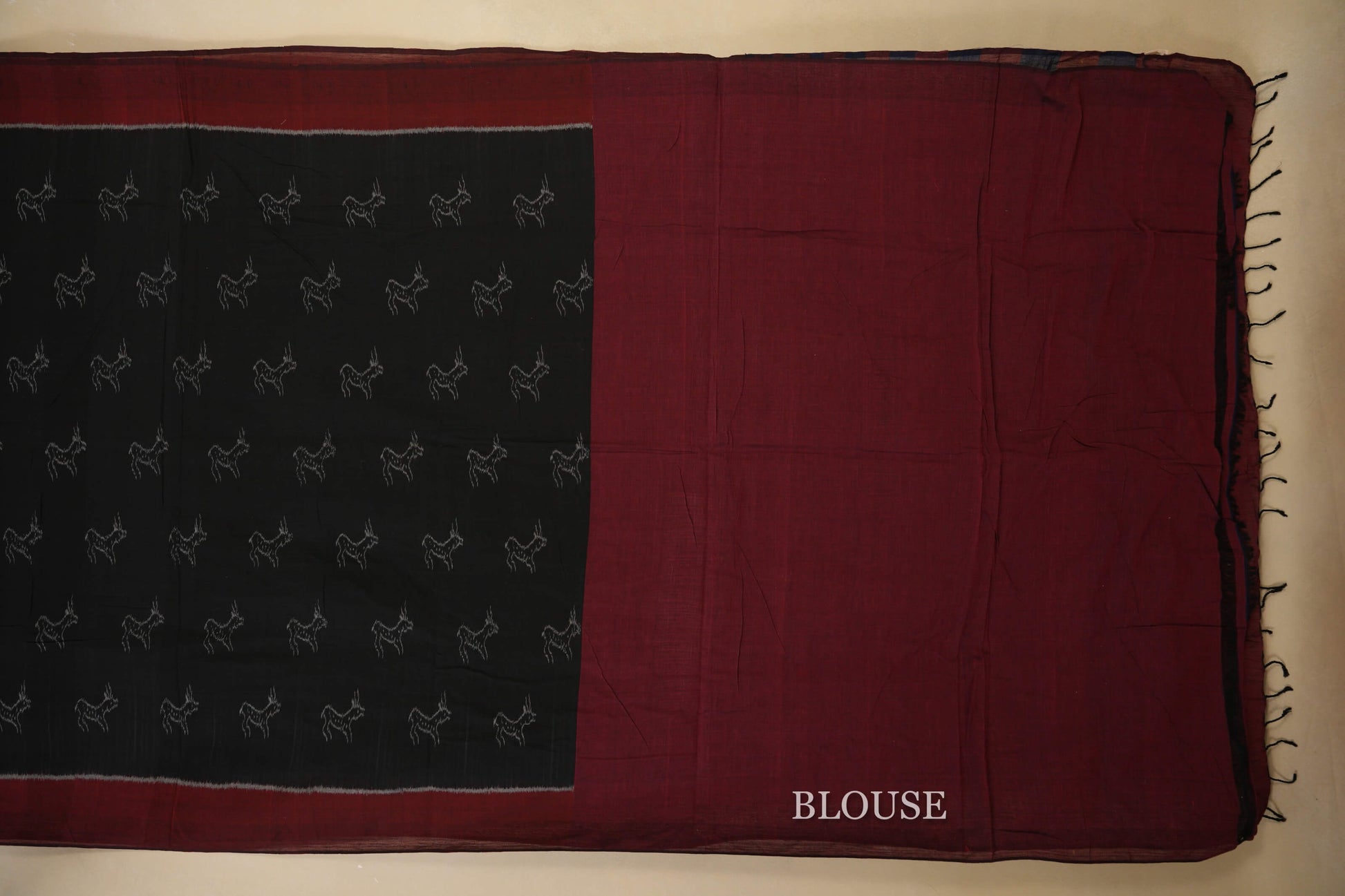 Black with Maroon Borders Ikat Cotton Saree Blouse