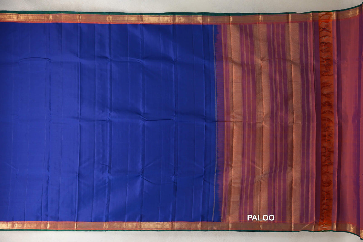 Deep Blue Vintage Kanjivaram Silk Saree paloo