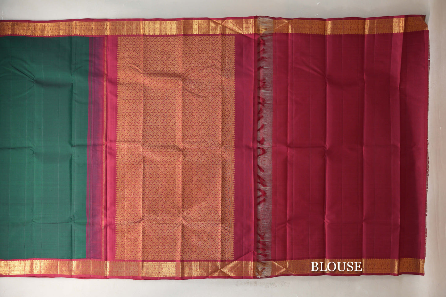 Plain Deep Bottle Green with Reddish Maroon Borders Vintage Kanjivaram Silk Saree by Shreenivas Silks PSSR019417