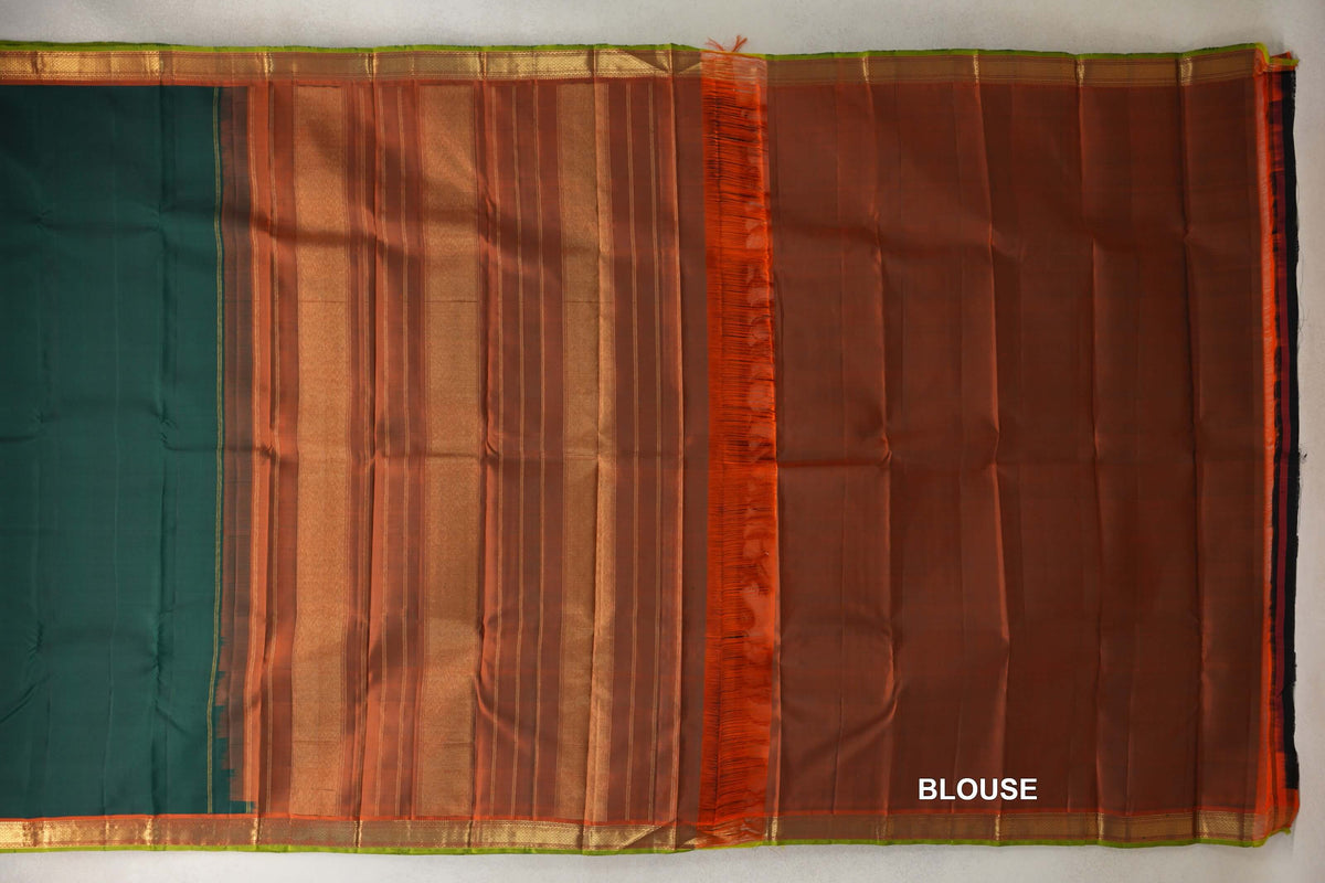Deep Bottle Green Vintage Kanjivaram Silk Saree blouse