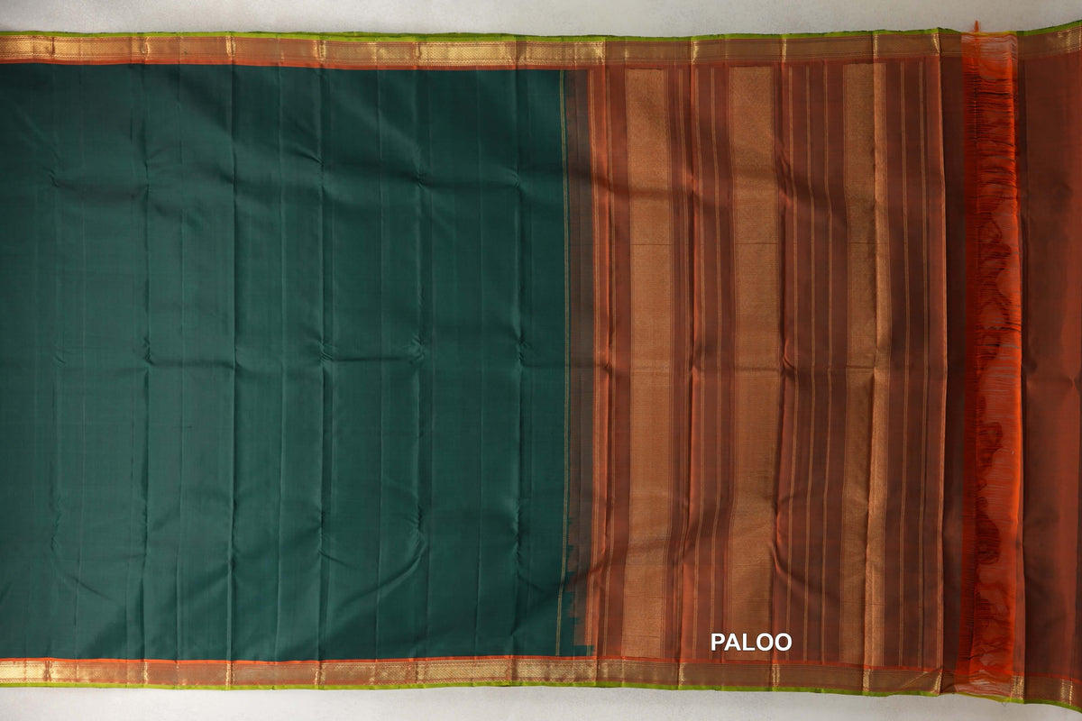 Deep Bottle Green Vintage Kanjivaram Silk Saree paloo