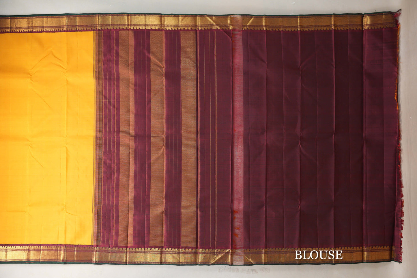 Plain Turmeric Yellow with Reddish Maroon Borders Vintage Kanjivaram Silk Saree by Shreenivas Silks PSSR019418