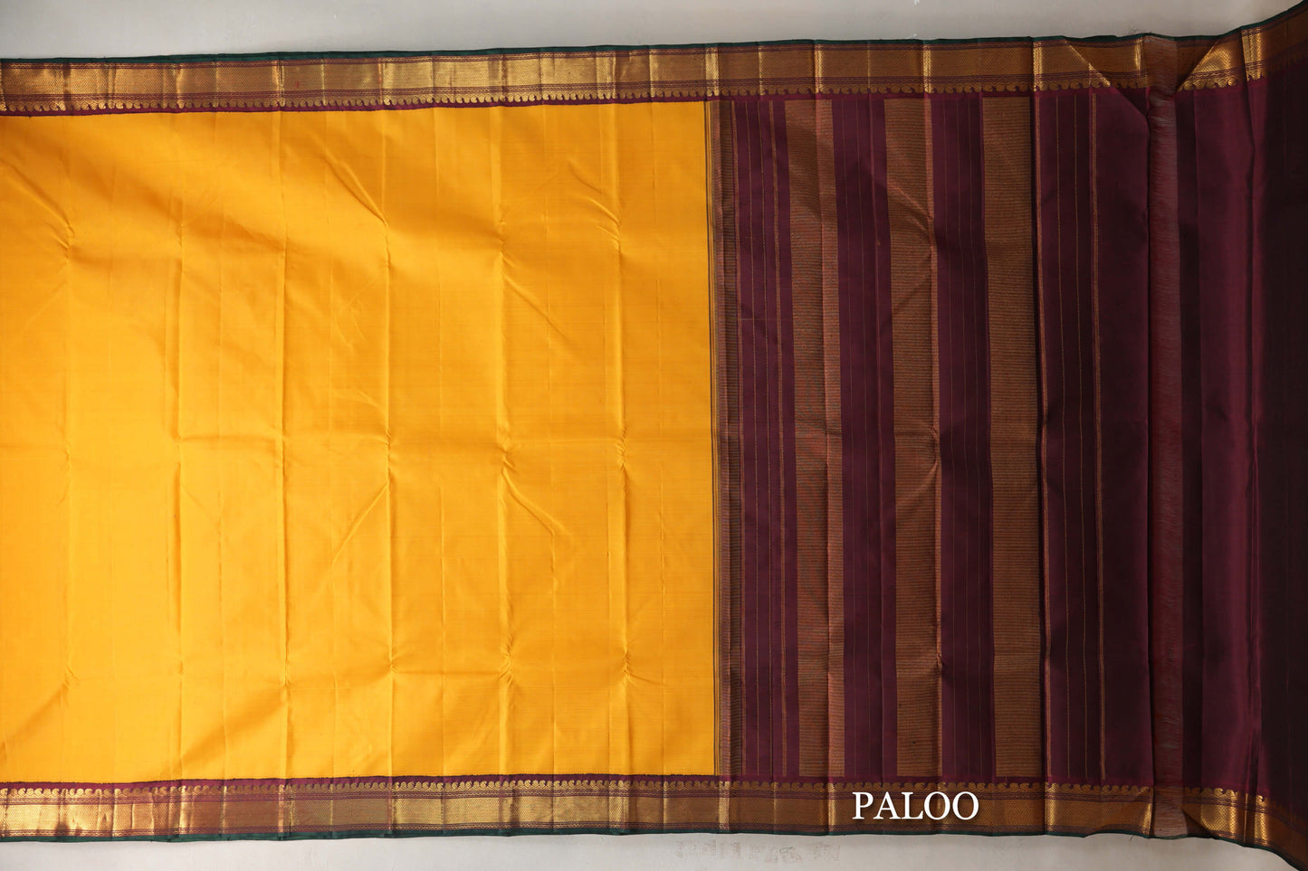 Plain Turmeric Yellow with Reddish Maroon Borders Vintage Kanjivaram Silk Saree by Shreenivas Silks PSSR019418