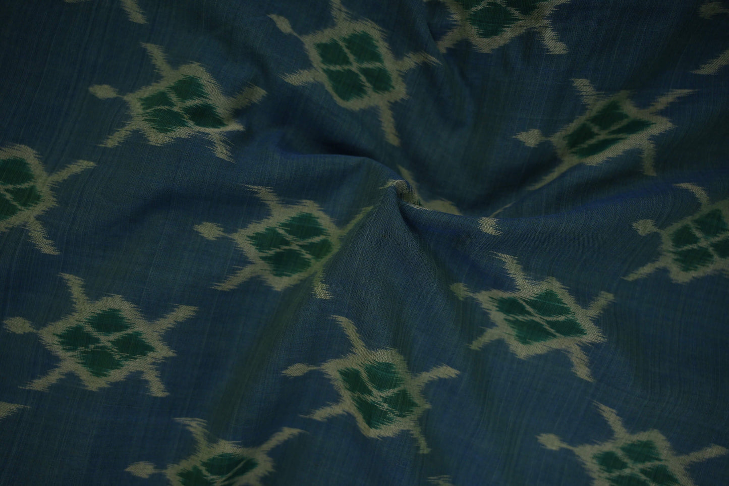 Greenish Blue ikat Cotton Saree zoom