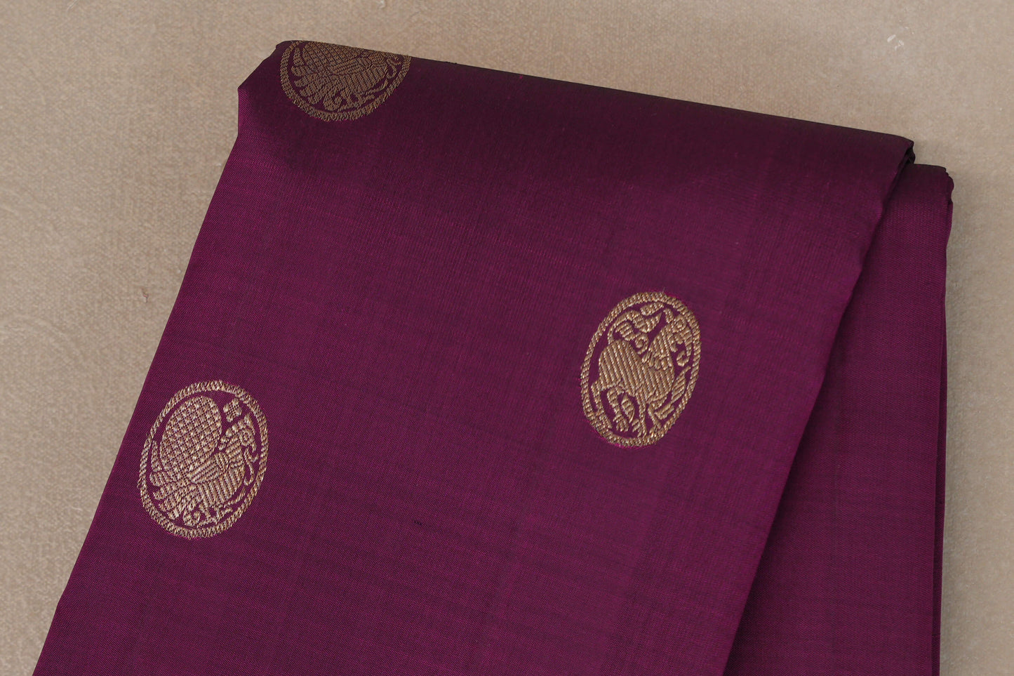 Deep Magenta with Pinkish Orange Borders Vintage Kanjivaram Silk Saree by Shreenivas Silks PSSR019419
