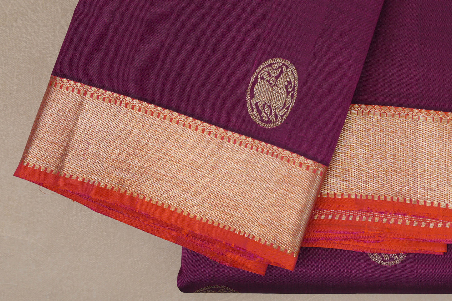 Deep Magenta with Pinkish Orange Borders Vintage Kanjivaram Silk Saree by Shreenivas Silks PSSR019419