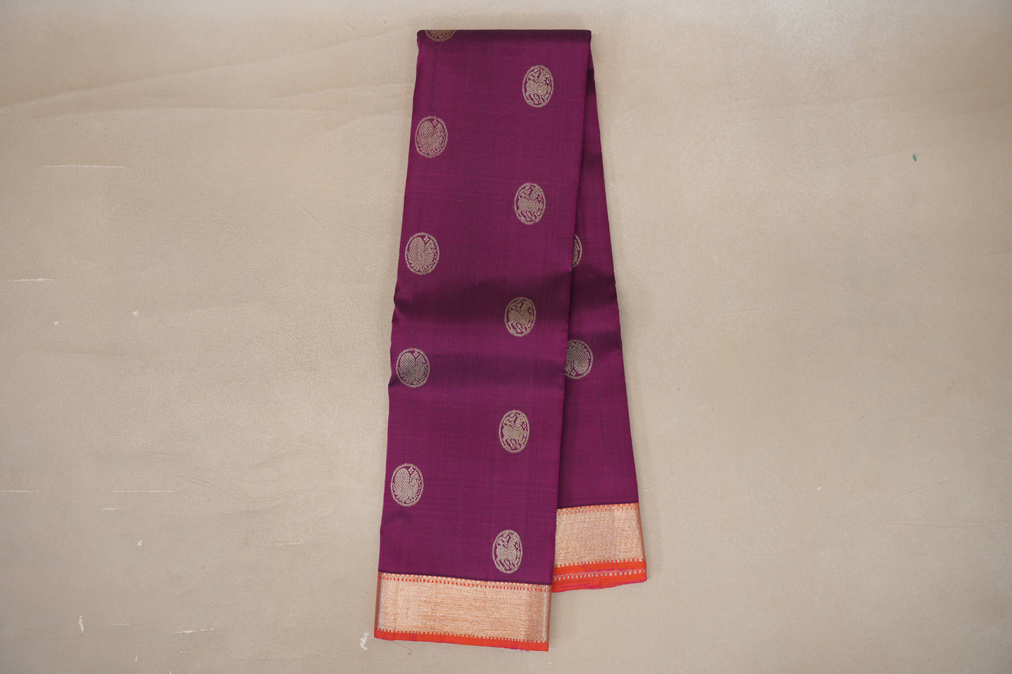 Deep Magenta with Pinkish Orange Borders Vintage Kanjivaram Silk Saree by Shreenivas Silks PSSR019419
