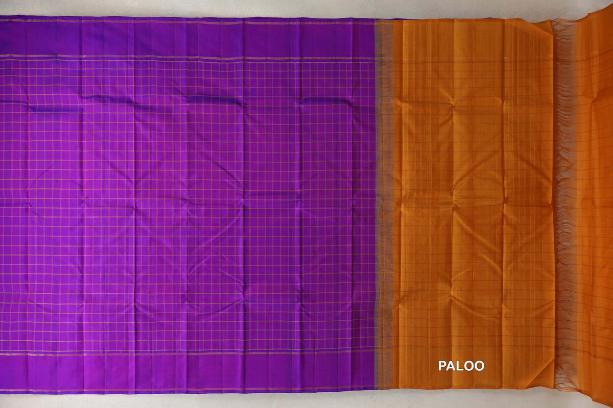 Dual Tone of Violet and Magenta Vintage Kanjivaram Silk Saree paloo