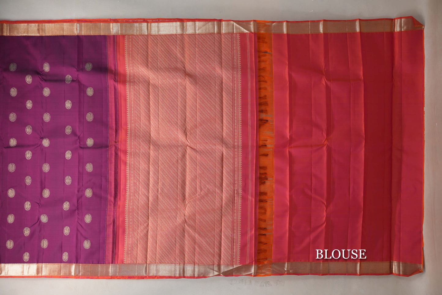 Deep Magenta with Pinkish Orange Borders Vintage Kanjivaram Silk Saree by Shreenivas Silks PSSR019419