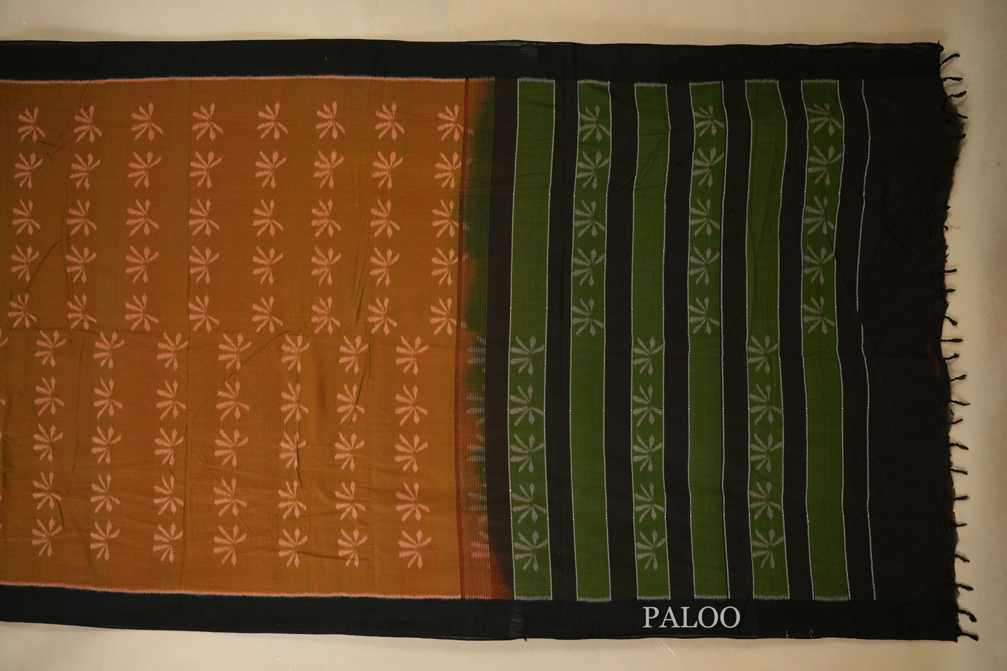 Manthulir with Black Borders Ikat Cotton Saree Paloo