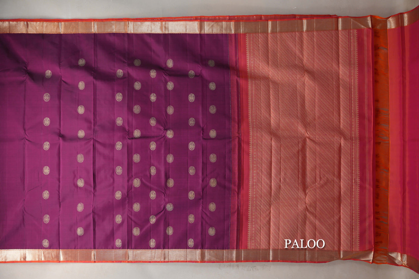 Deep Magenta with Pinkish Orange Borders Vintage Kanjivaram Silk Saree by Shreenivas Silks PSSR019419