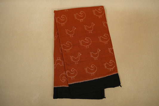 Folded Orange with Black Borders Ikat Cotton Saree