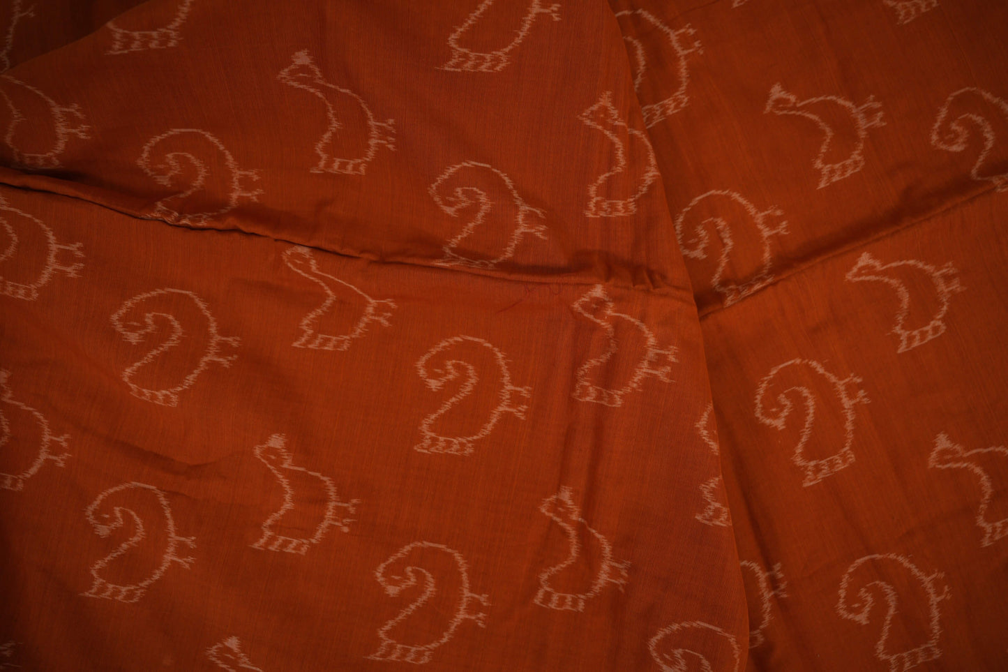 Orange with Black Borders Ikat Cotton Saree Zoom