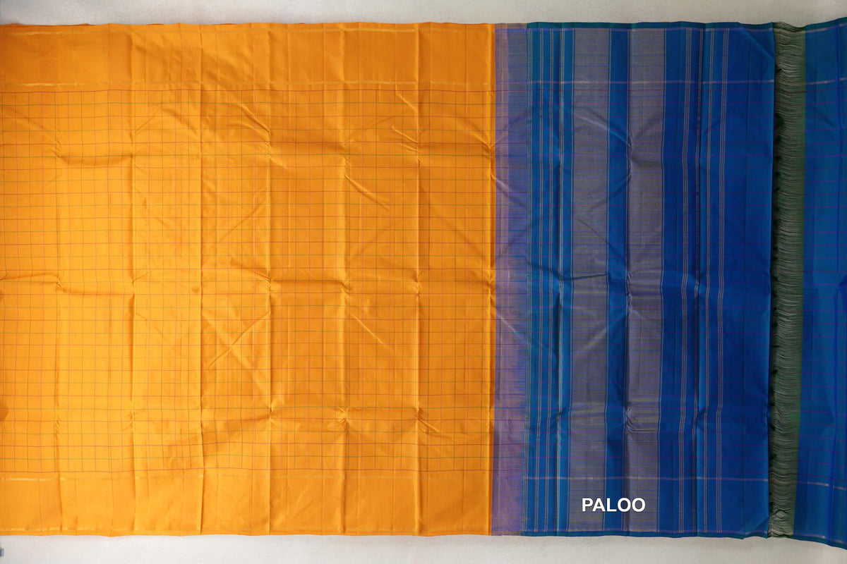 Mango Orange Vintage Kanjivaram Silk Saree paloo