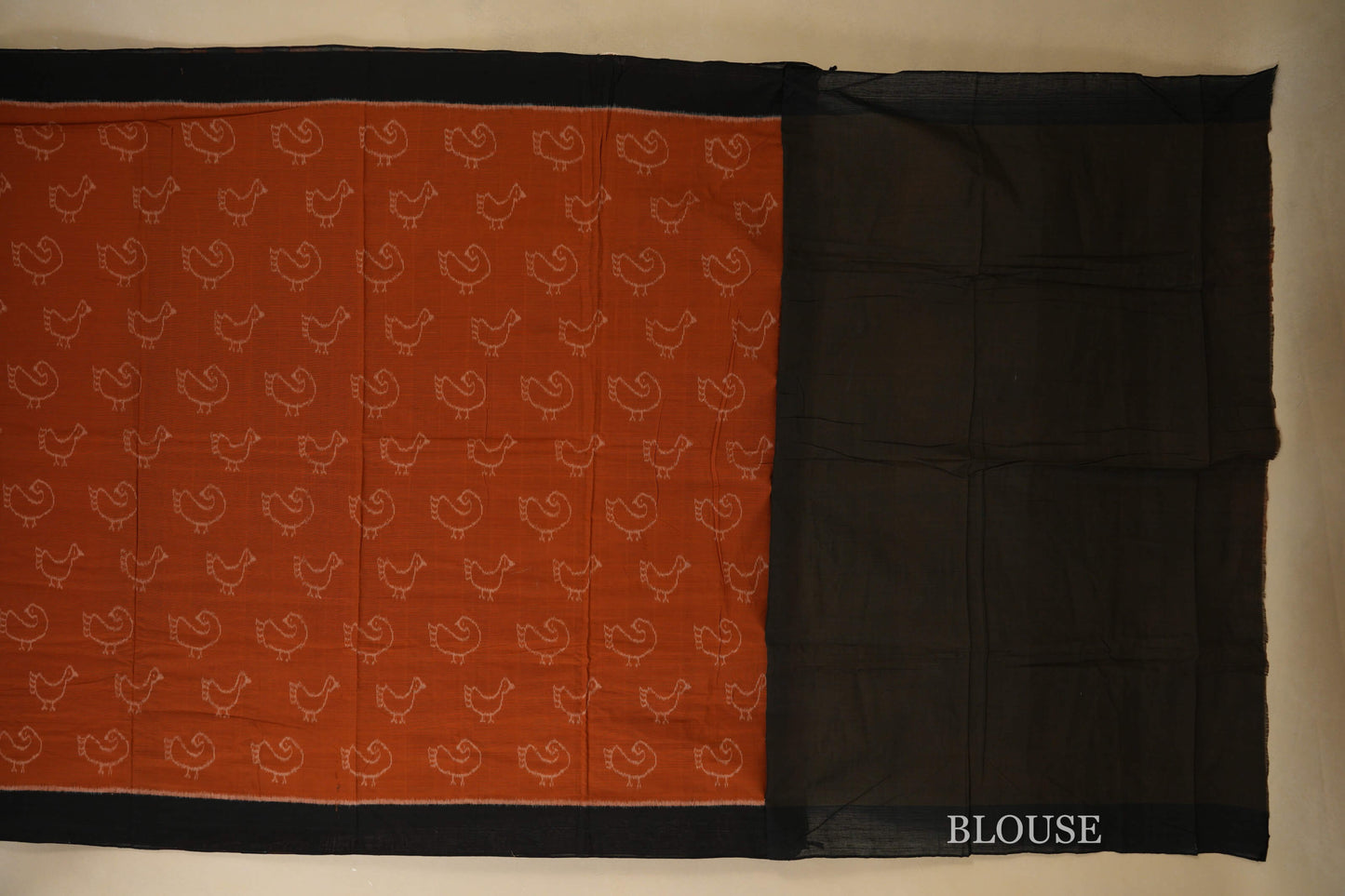 Orange with Black Borders Ikat Cotton Saree Paloo