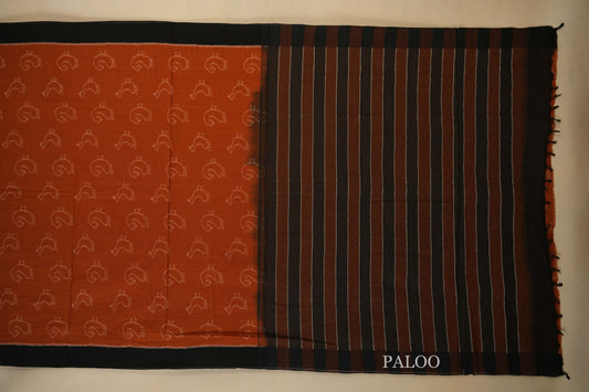 Orange with Black Borders Ikat Cotton Saree by Pankaja Sethi PSPJ150207