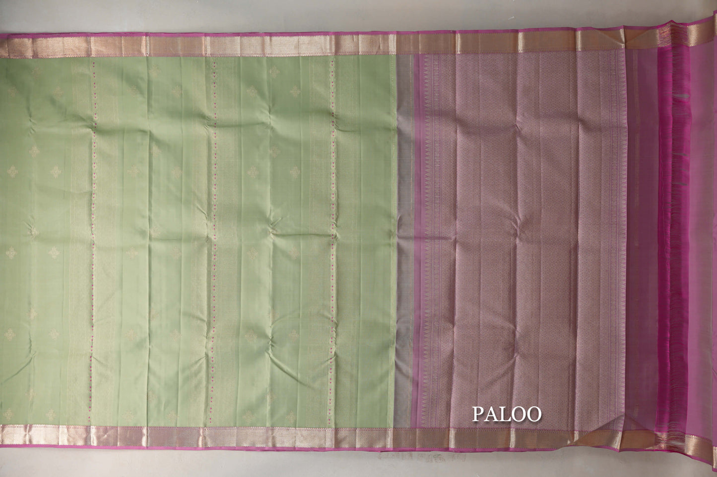 Pistachio Green with Dusty Pink Borders Vintage Kanjivaram Silk Saree by Shreenivas Silks PSSR019420