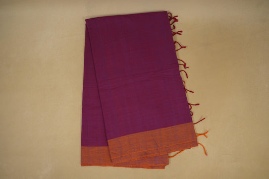 Folded Purple with Mustard Borders Ikat Cotton Saree