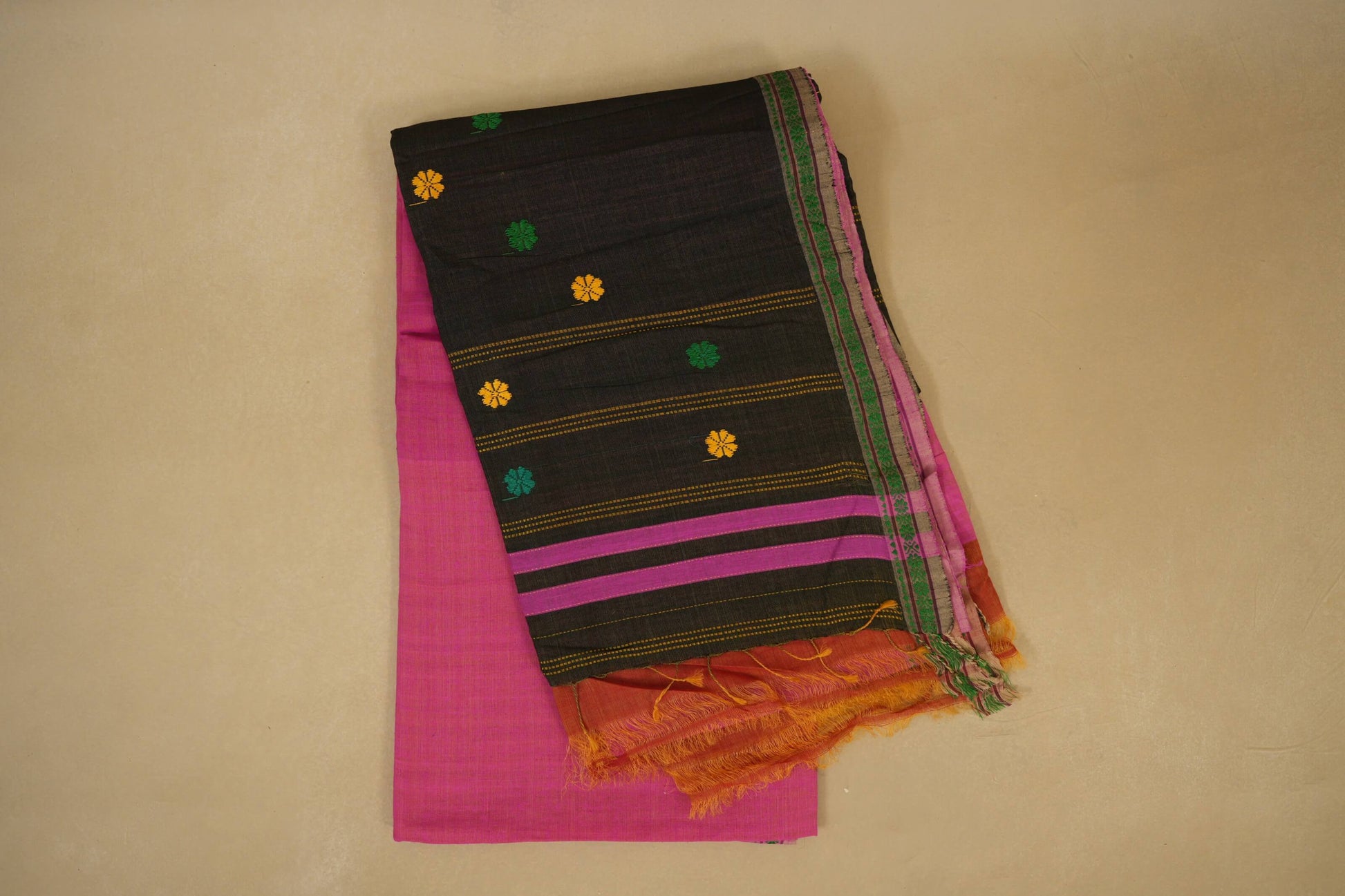 Folded Pink Orange Dual Tone Odisha Eri Cotton Saree 