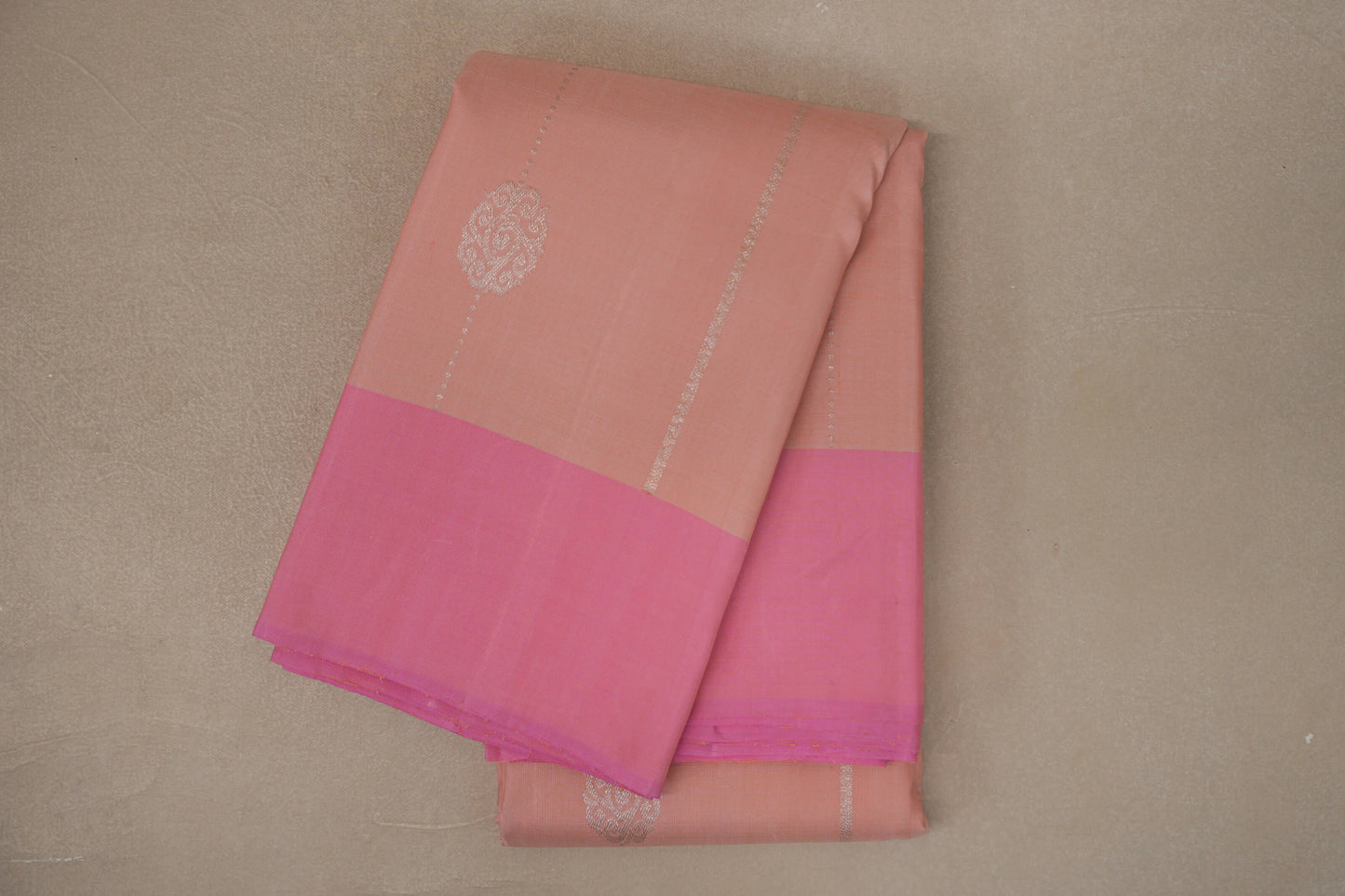 Peach with Baby Pink Borders Vintage Kanjivaram Silk Saree by Shreenivas Silks PSSR019422