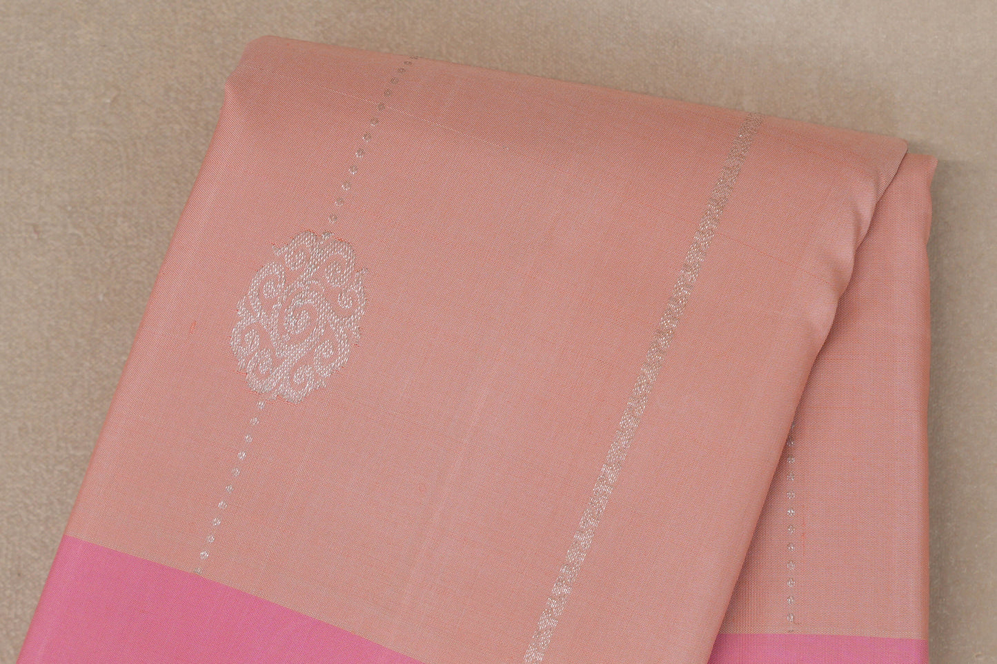 Peach with Baby Pink Borders Vintage Kanjivaram Silk Saree by Shreenivas Silks PSSR019422