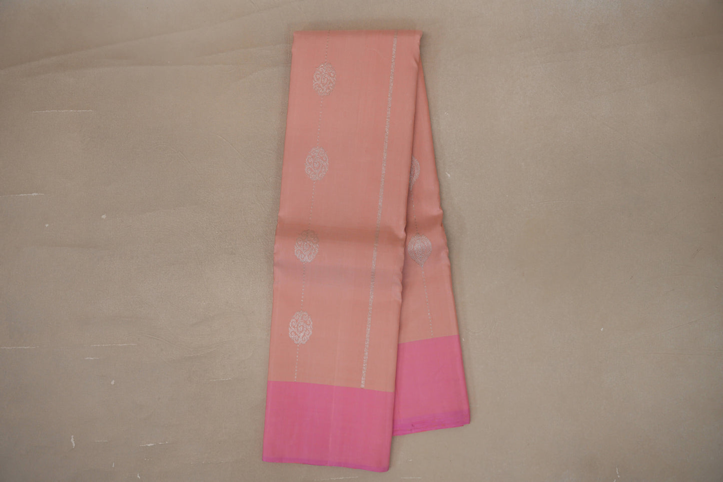 Peach with Baby Pink Borders Vintage Kanjivaram Silk Saree by Shreenivas Silks PSSR019422