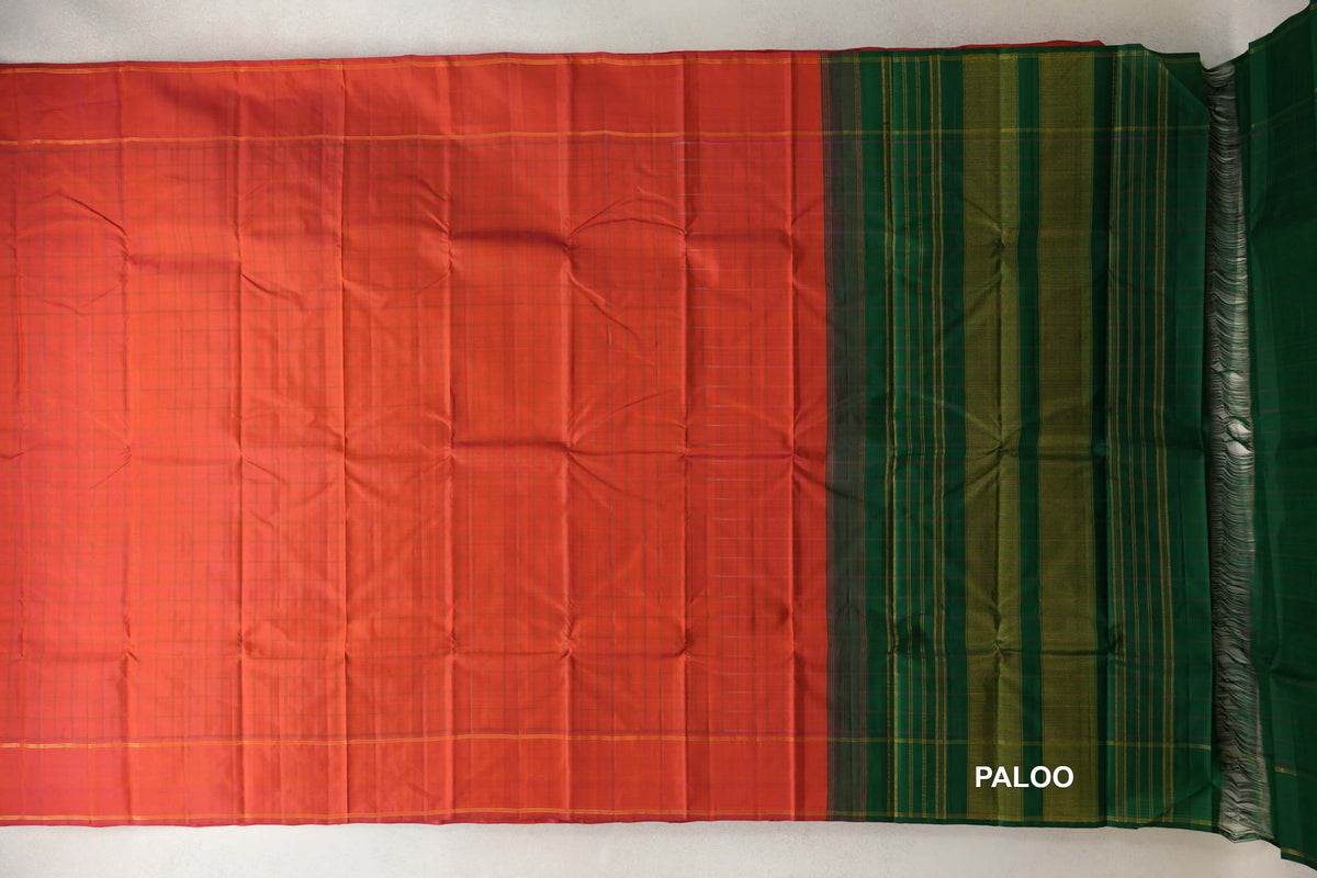 Reddish Orange Vintage Kanjivaram Silk Saree paloo