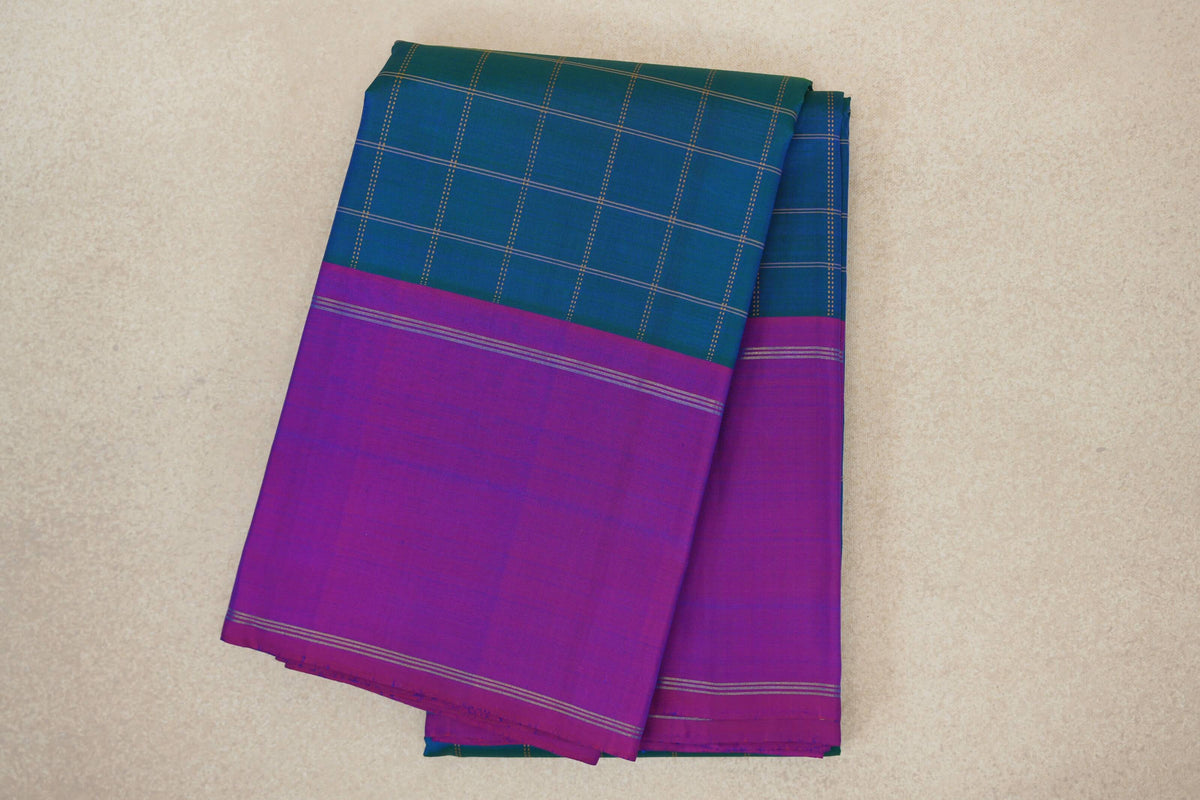 folded Peacock Blue Vintage Kanjivaram Silk Saree