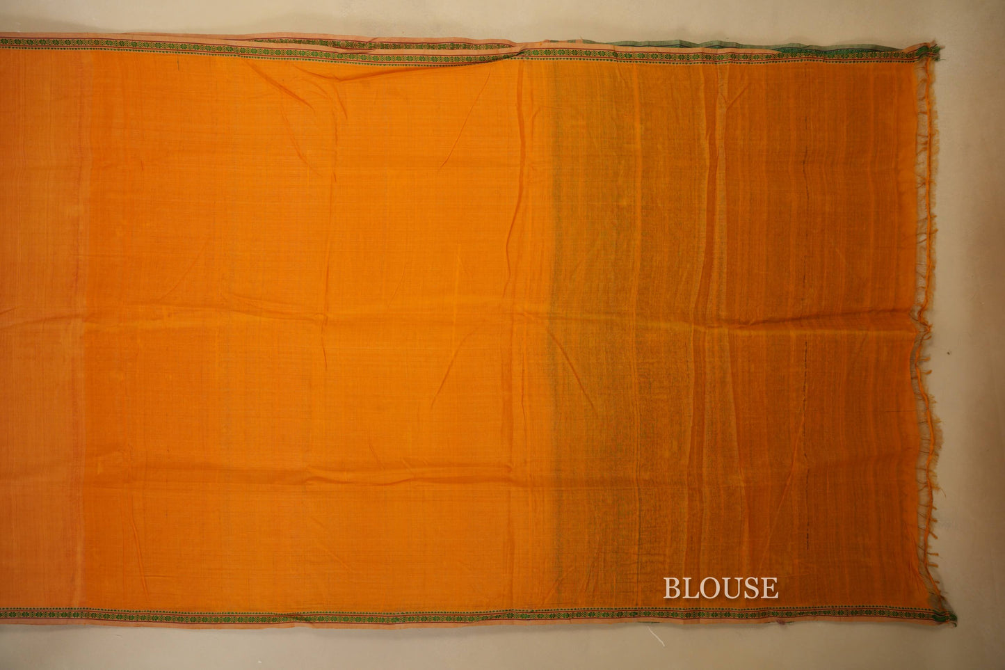 Mustard with Green Borders Ikat Cotton Saree Blouse