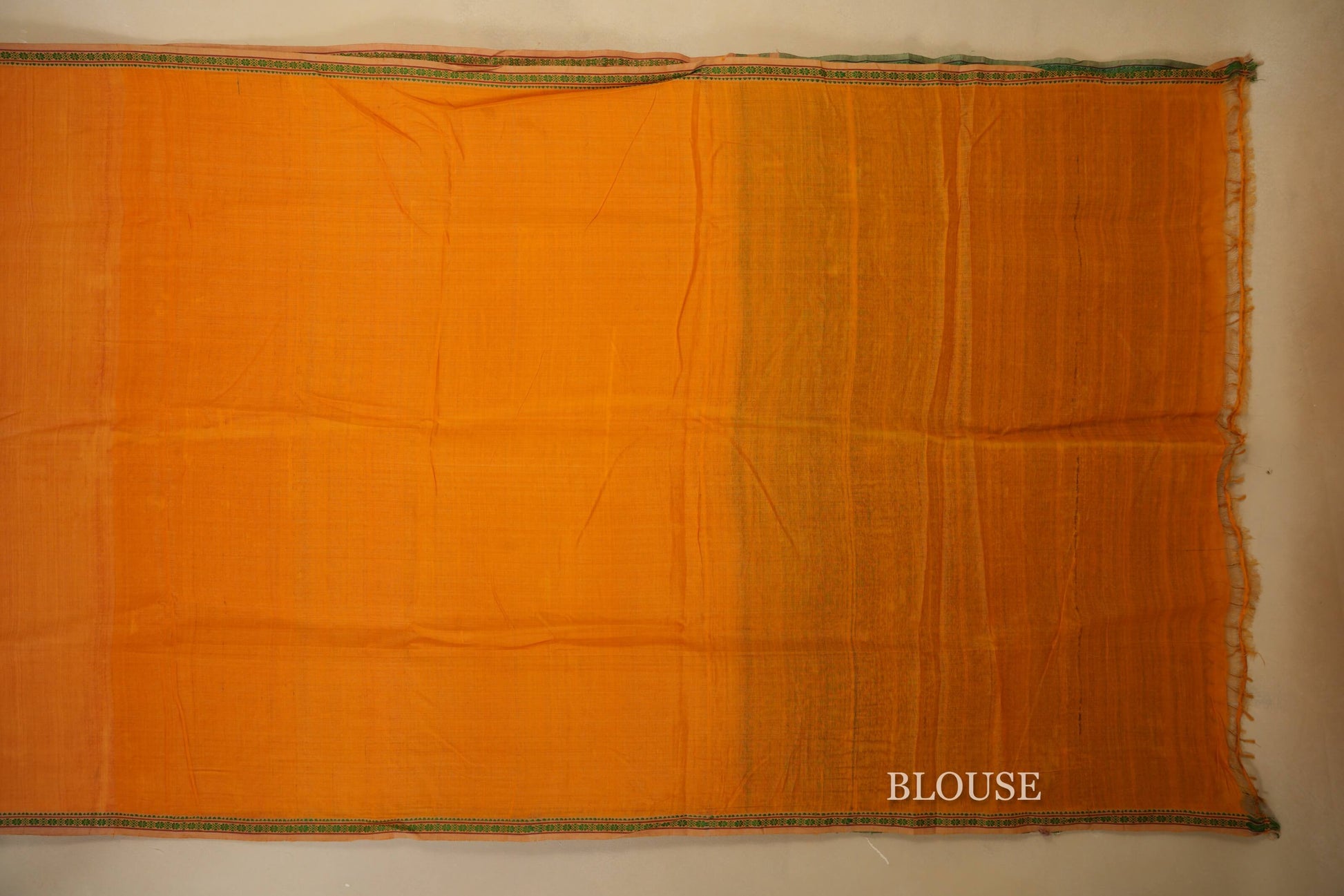 Mustard with Green Borders Ikat Cotton Saree Blouse