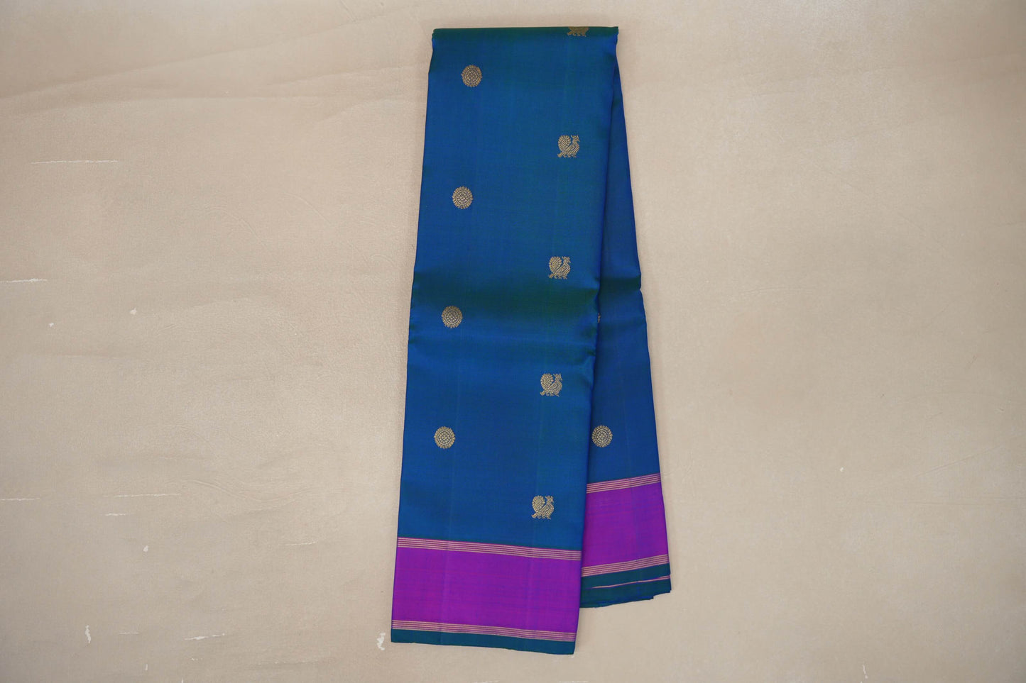 Peacock Blue with magenta Borders Vintage Kanjivaram Silk Saree by Shreenivas Silks PSSR019423