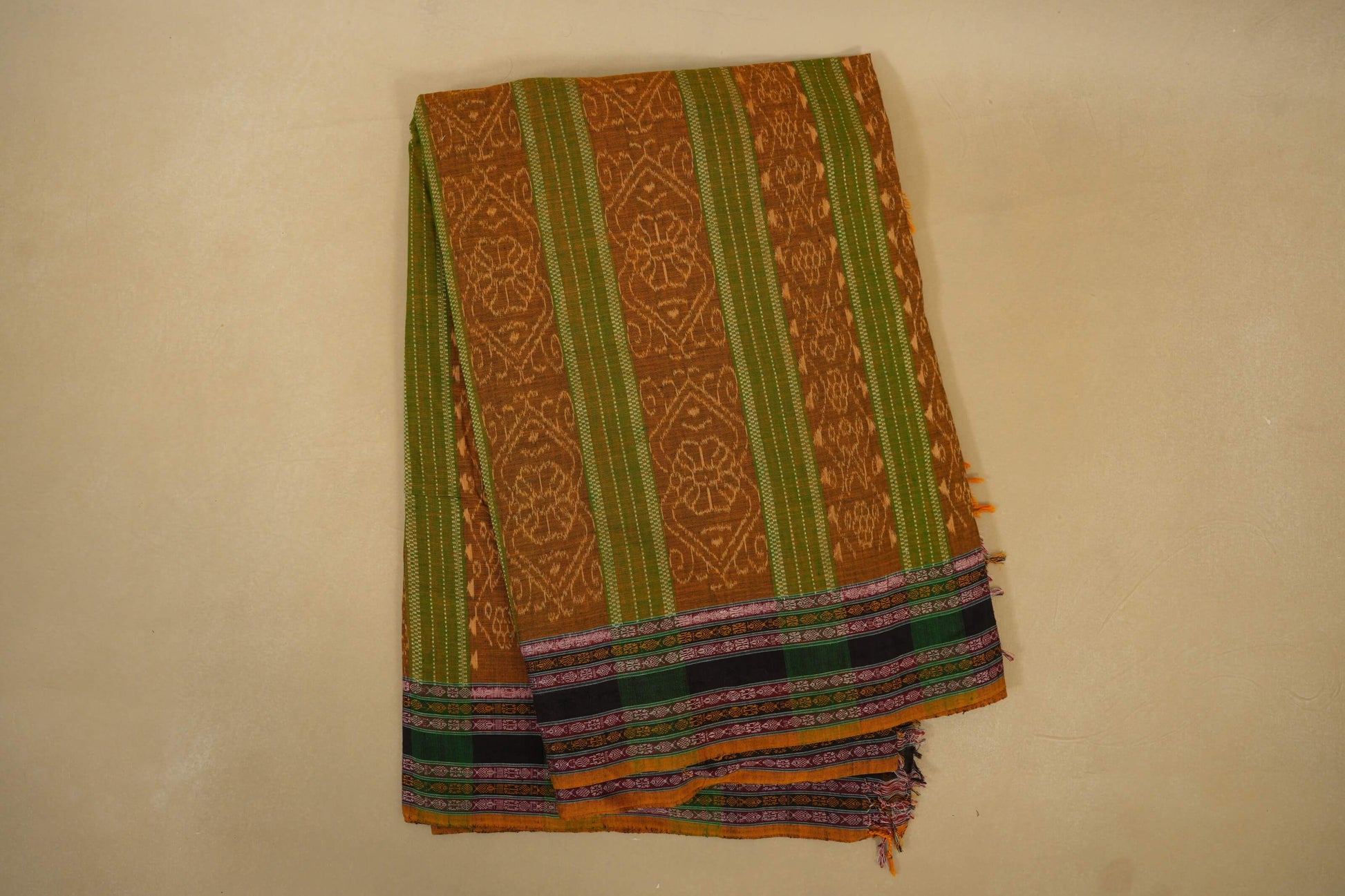 Folded Mehandi Green Odissa Eri Cotton Saree