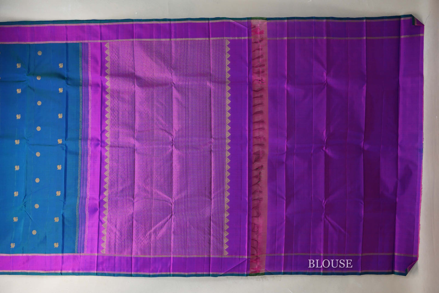 Peacock Blue with magenta Borders Vintage Kanjivaram Silk Saree by Shreenivas Silks PSSR019423