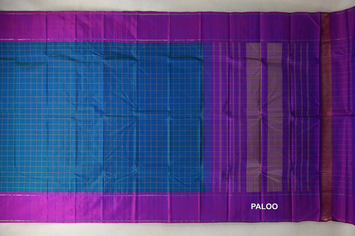 Peacock Blue Vintage Kanjivaram Silk Saree paloo