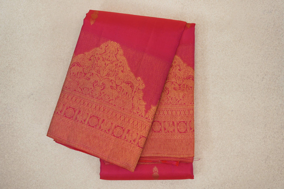 folded Bright Pink Vintage Kanjivaram Silk Saree