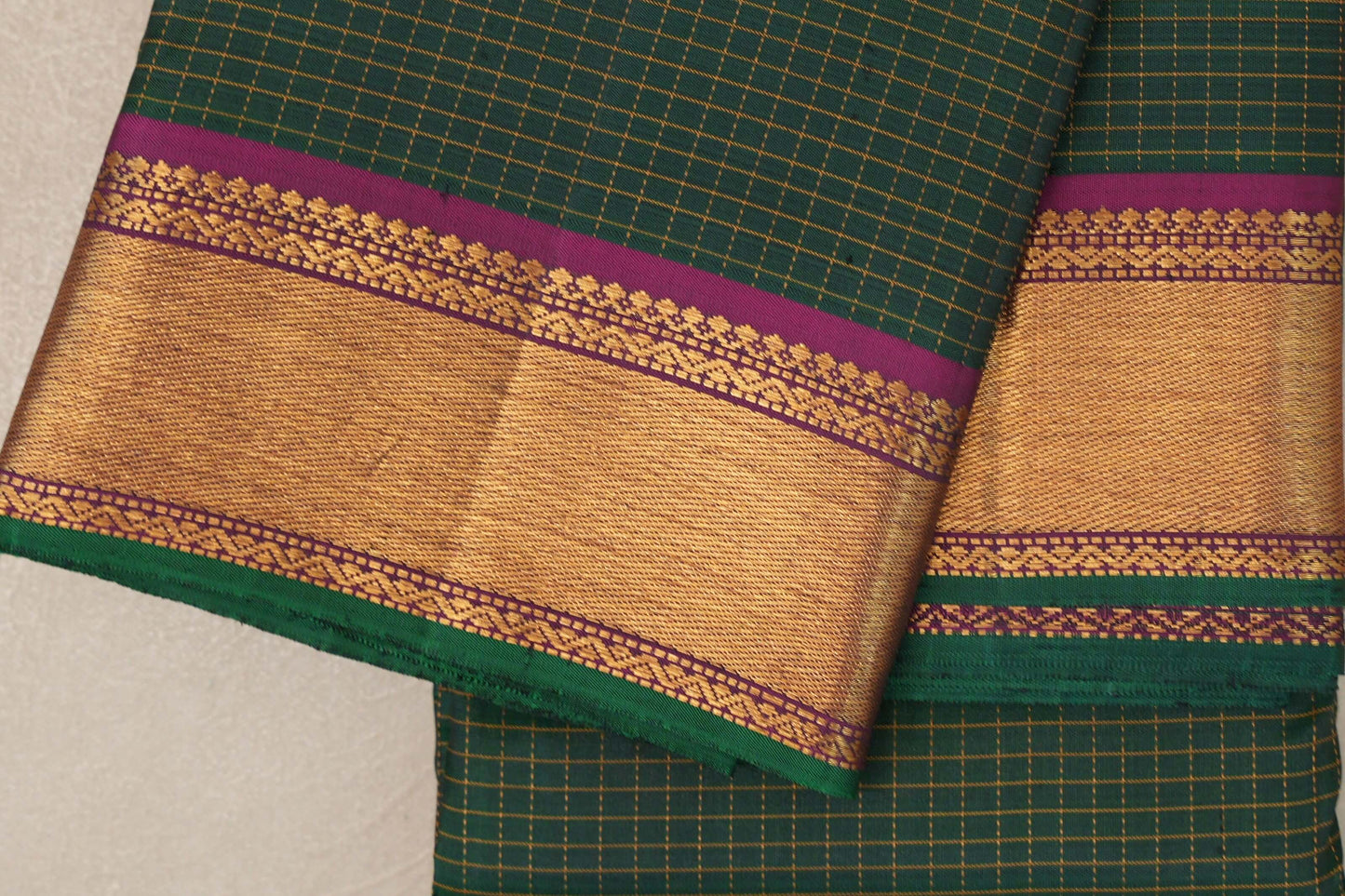 Bottle Green with magenta Borders Vintage Kanjivaram Silk Saree by Shreenivas Silks PSSR019424