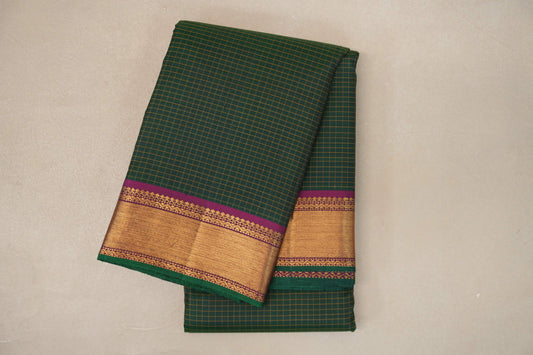 Bottle Green with magenta Borders Vintage Kanjivaram Silk Saree by Shreenivas Silks PSSR019424