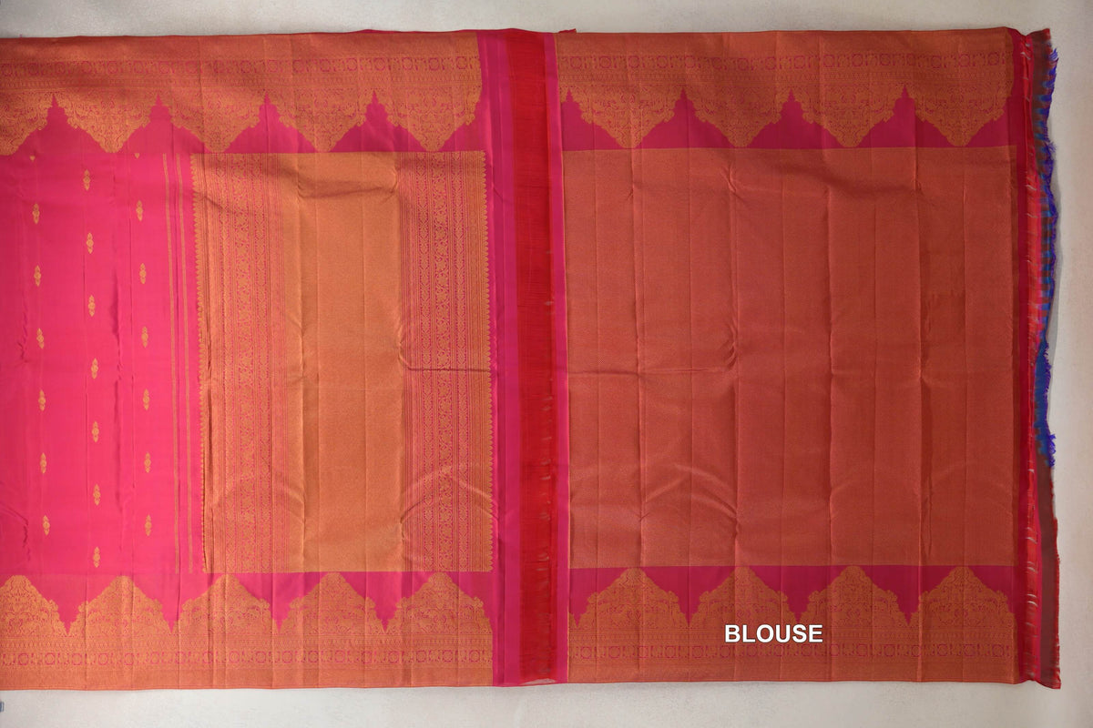 Bright Pink Vintage Kanjivaram Silk Saree blouse