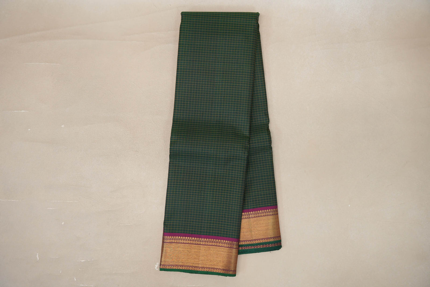 Bottle Green with magenta Borders Vintage Kanjivaram Silk Saree by Shreenivas Silks PSSR019424
