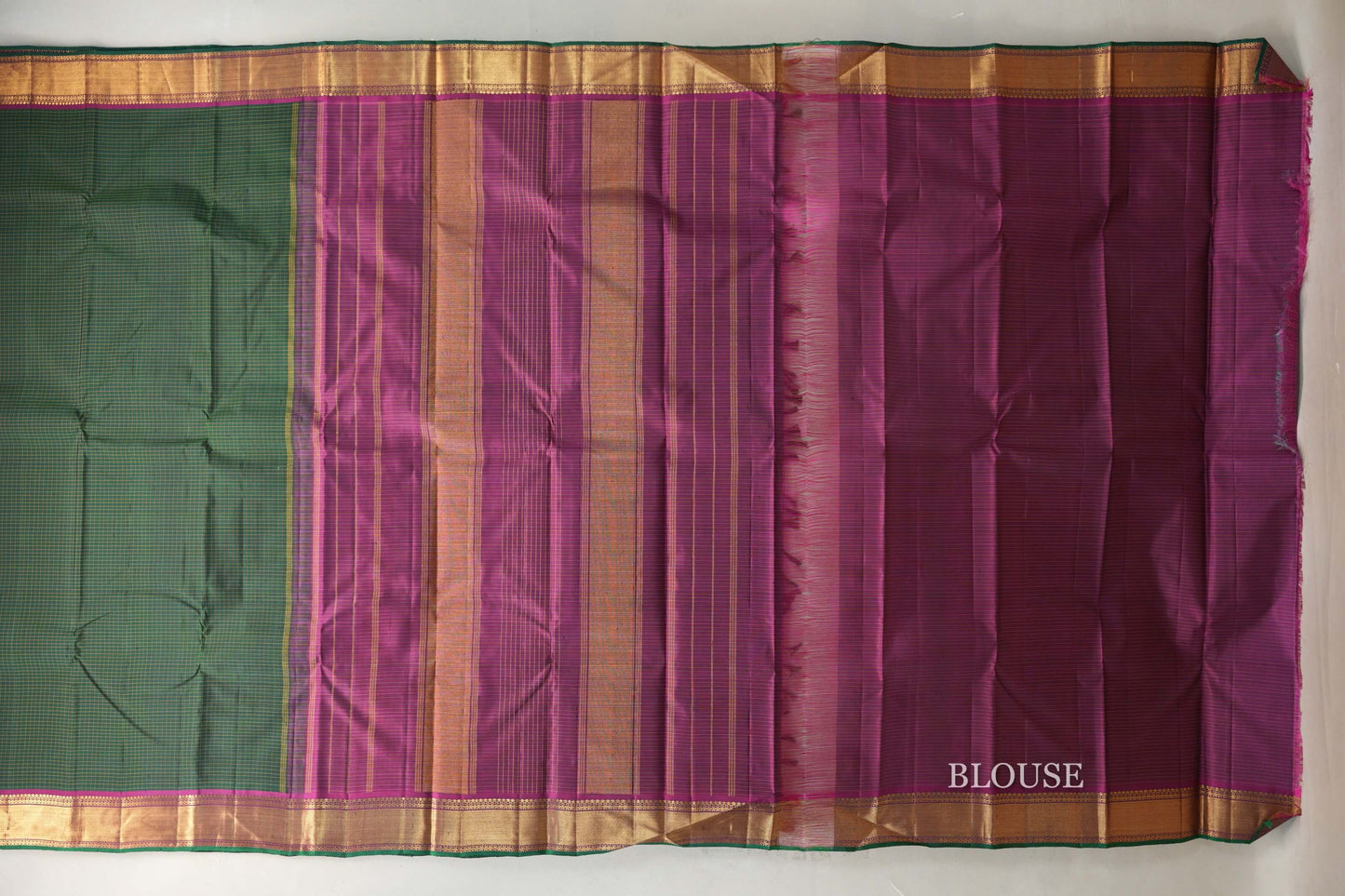 Bottle Green with magenta Borders Vintage Kanjivaram Silk Saree by Shreenivas Silks PSSR019424