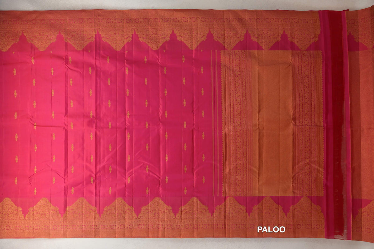 Bright Pink Vintage Kanjivaram Silk Saree paloo