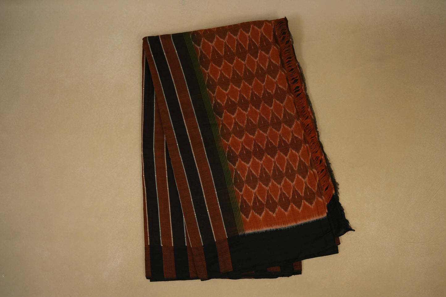 Folded Multi Color with Black Borders Ikat Cotton Saree 